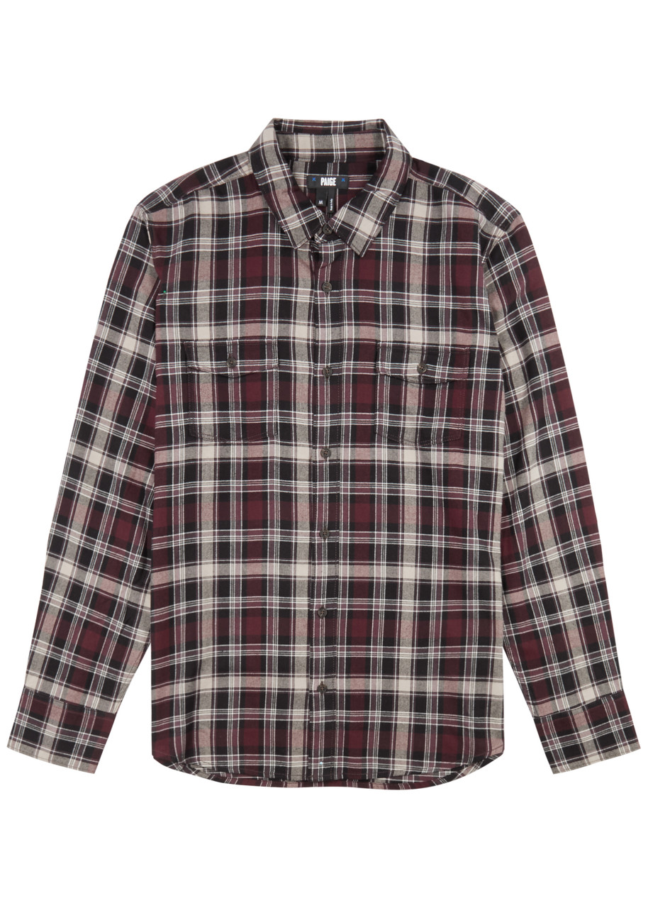 Paige Mens Onyx Cosmos Everett Checked Cotton-blend Shirt In Red