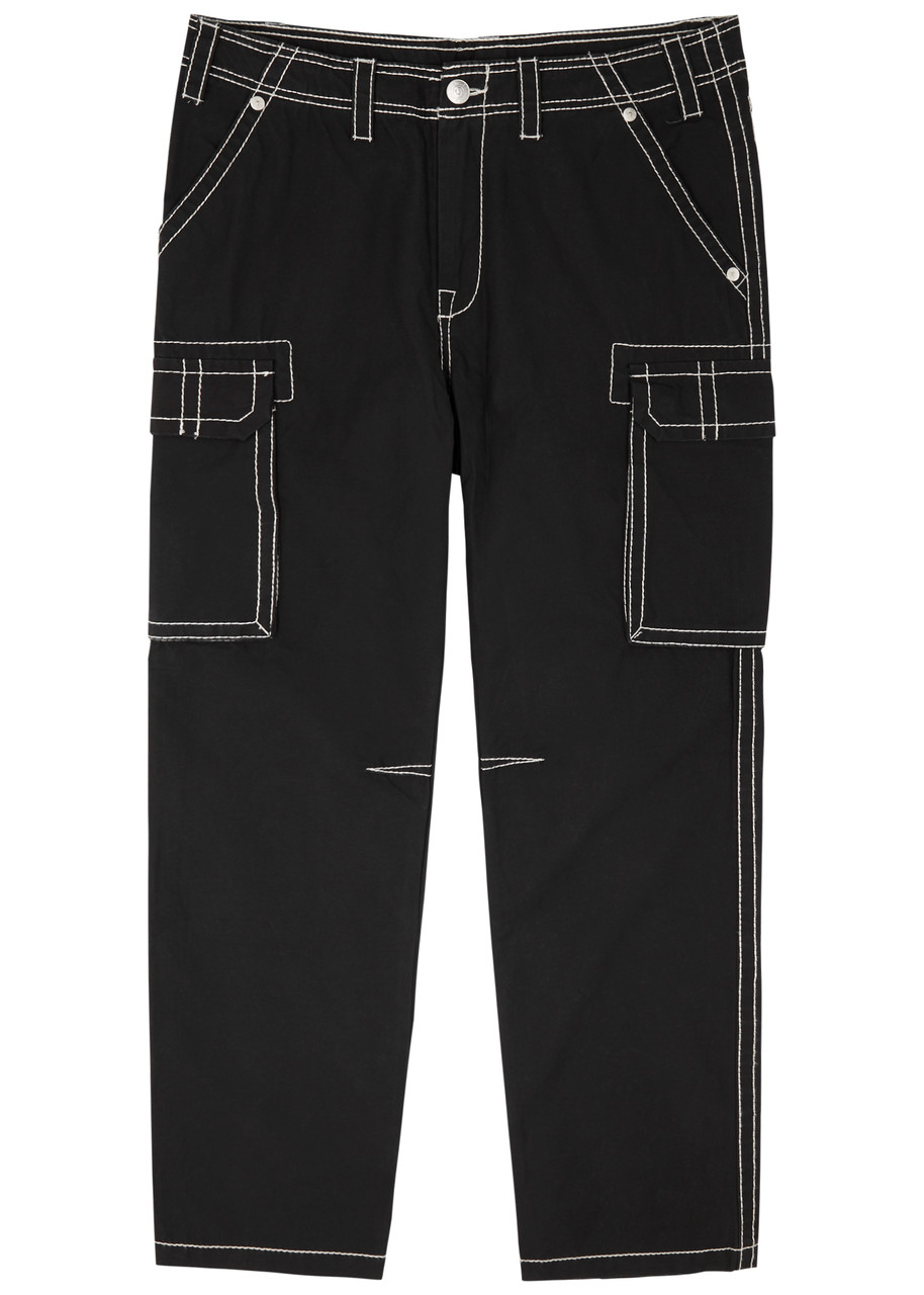 True Religion Embroidered Cotton Cargo Trousers In Black