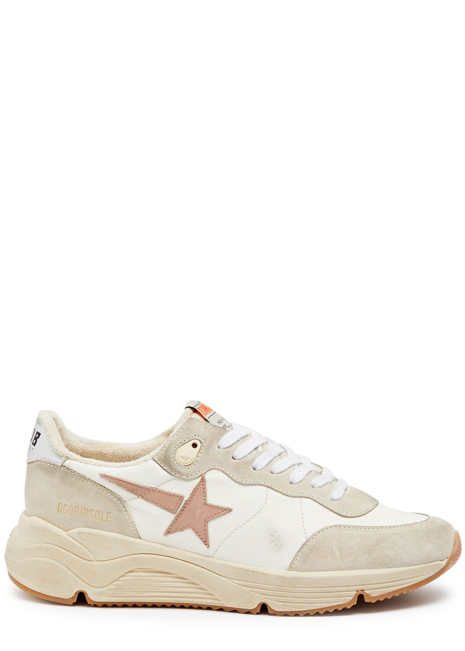 Golden Goose Running Sole Panelled Leather Sneakers - Pearl - 39 (IT39 / UK6), Golden Goose Trainers, Ripped - 39 (IT39 / UK6)