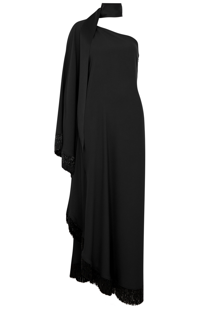 Shop Taller Marmo Ubud New Orleans Fringe-trimmed Maxi Dress In Black