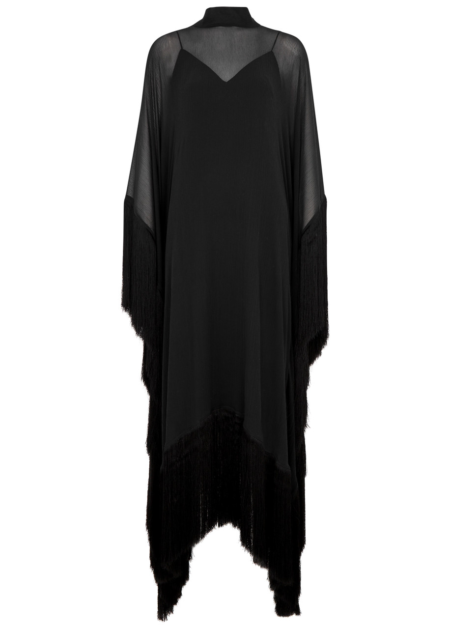 Shop Taller Marmo Mrs Ross Fringed Silk-georgette Maxi Dress In Black