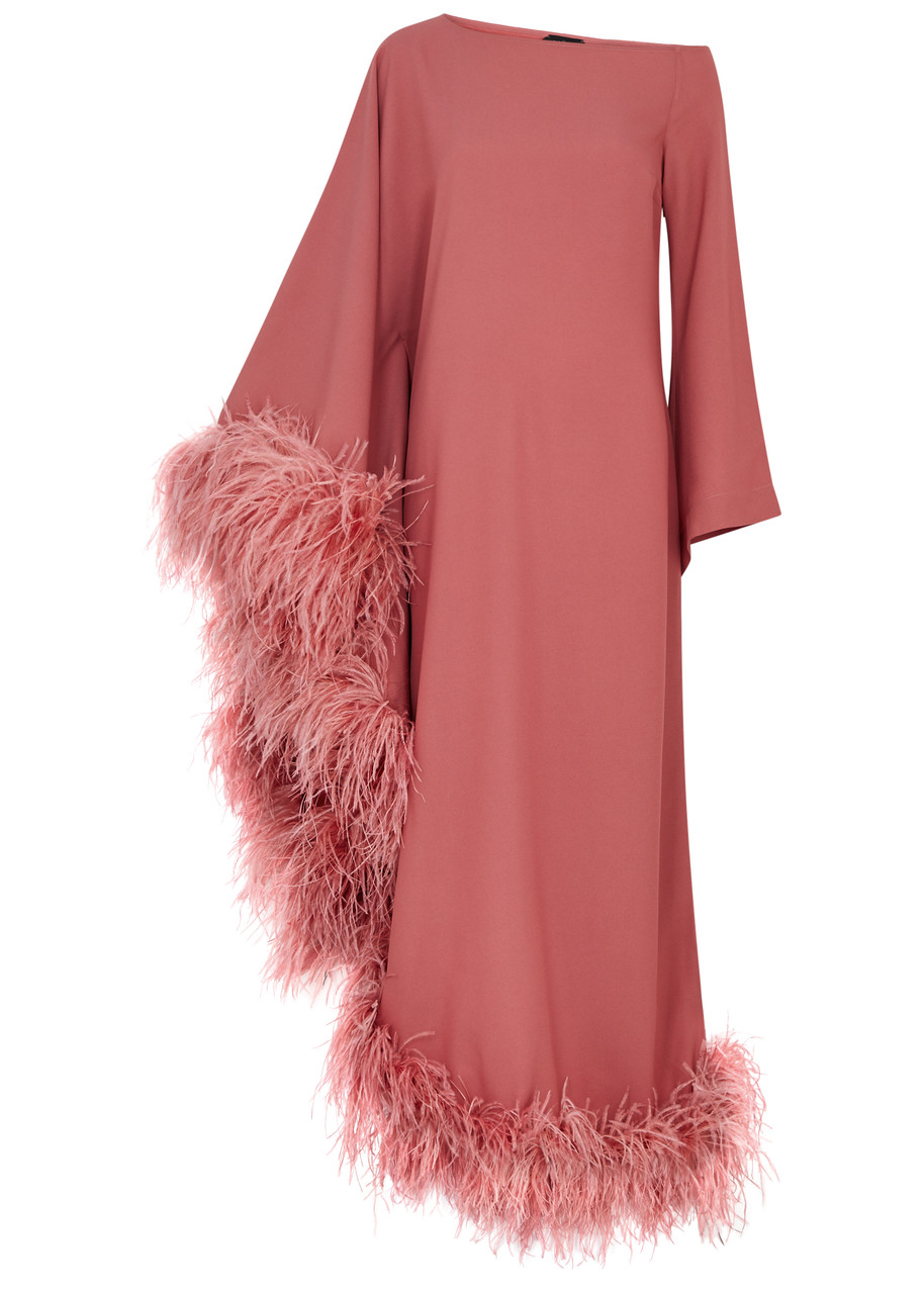 Taller Marmo Ubud Feather-trimmed Maxi Dress In Pink