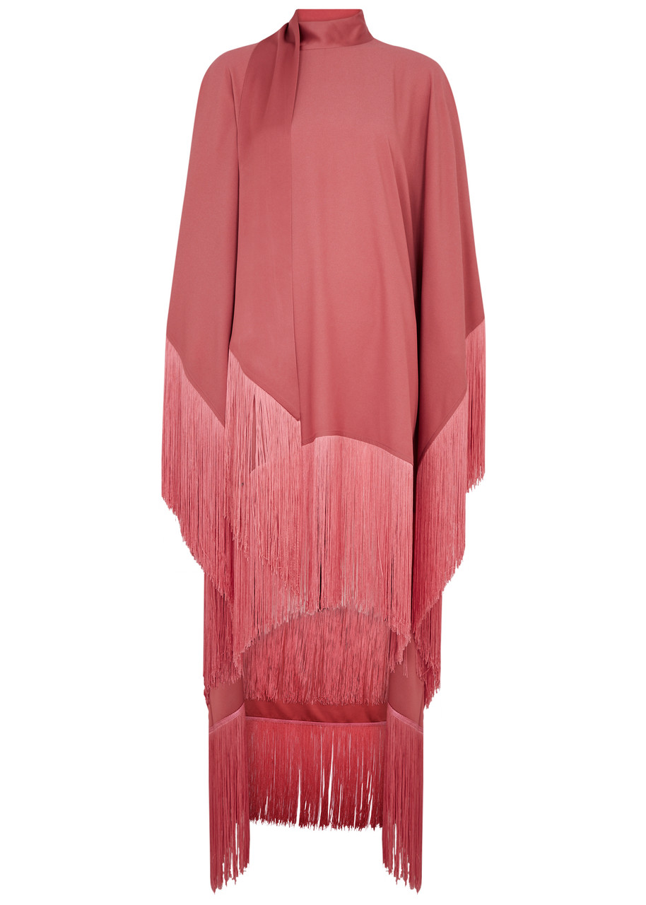 Shop Taller Marmo Mrs Ross Phoenix Fringed Crepe-de-chine Midi Gown In Pink