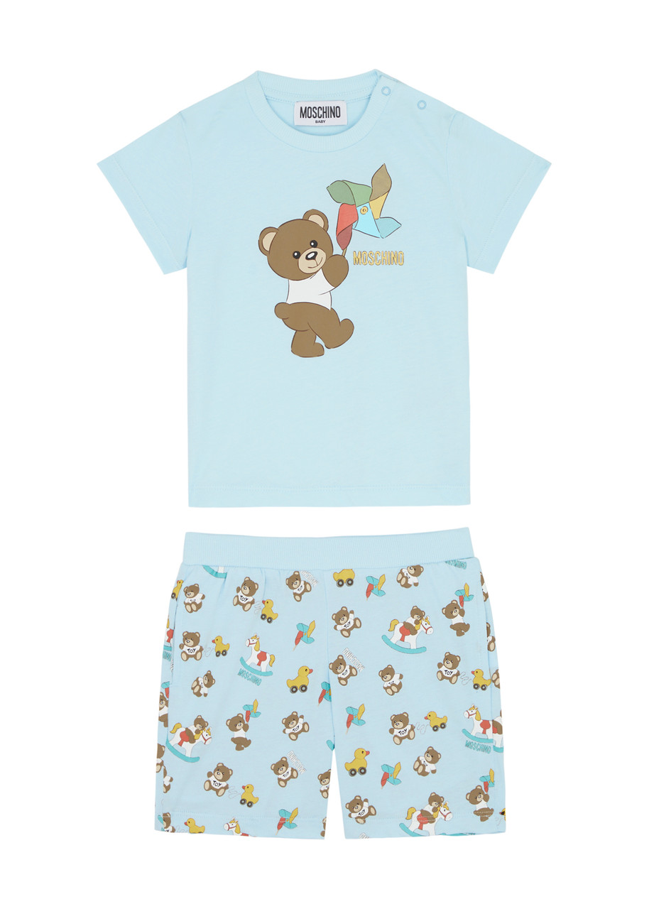 Moschino Babies'  Kids Printed Cotton T-shirt And Shorts Set In Blue