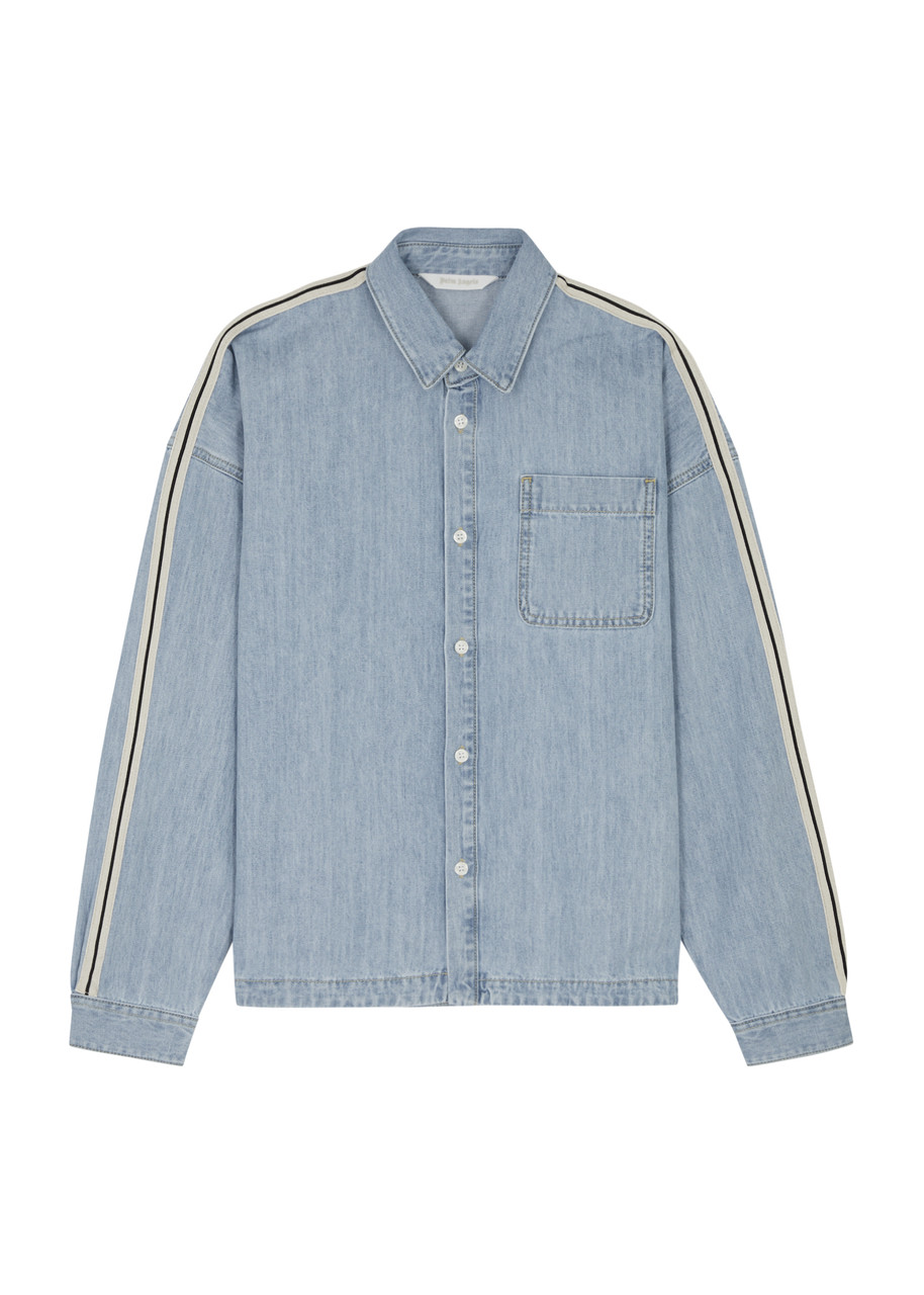 Palm Angels Kids Striped Chambray Shirt In Blue