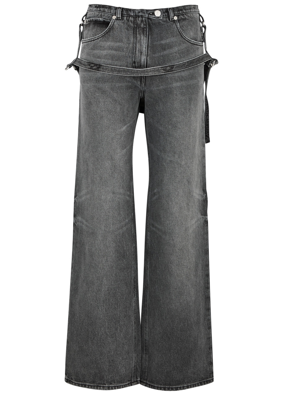 Shop Courrèges Strap-embellished Wide-leg Jeans In Grey