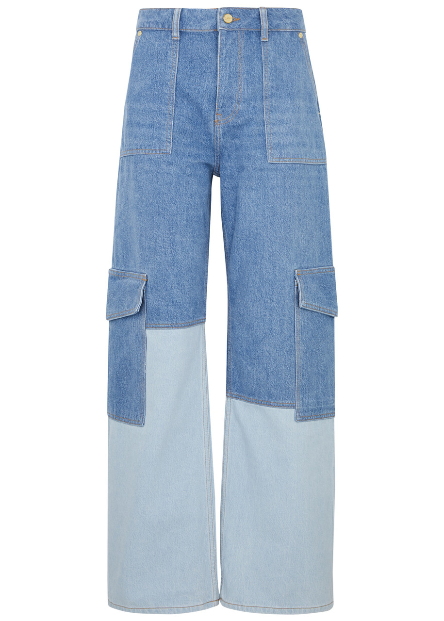 Shop Ganni Angi Panelled Wide-leg Jeans In Denim