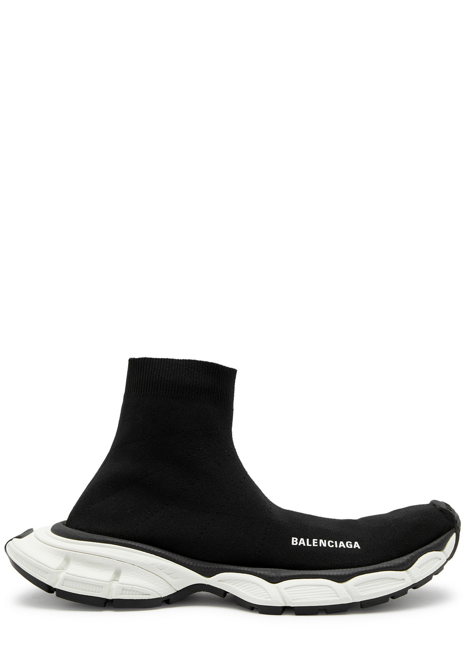 Balenciaga 3xl Sock Logo-print Stretch-knit Slip-on Sneakers In Black