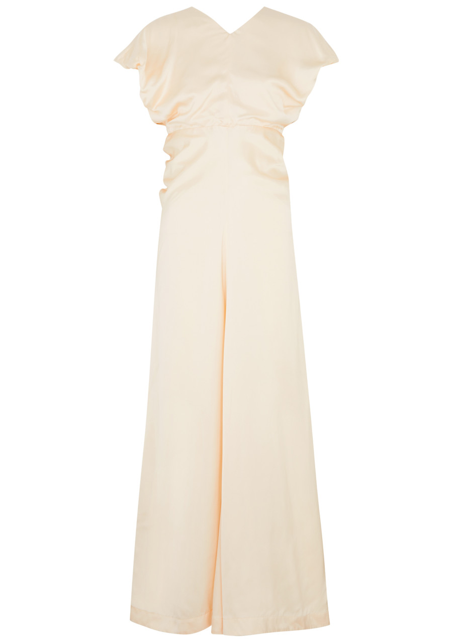 Jil Sander Puff-sleeve Satin Maxi Dress In Ivory