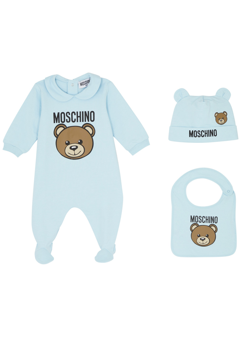 Moschino Kids Logo-print Cotton Babygrow Set In Blue