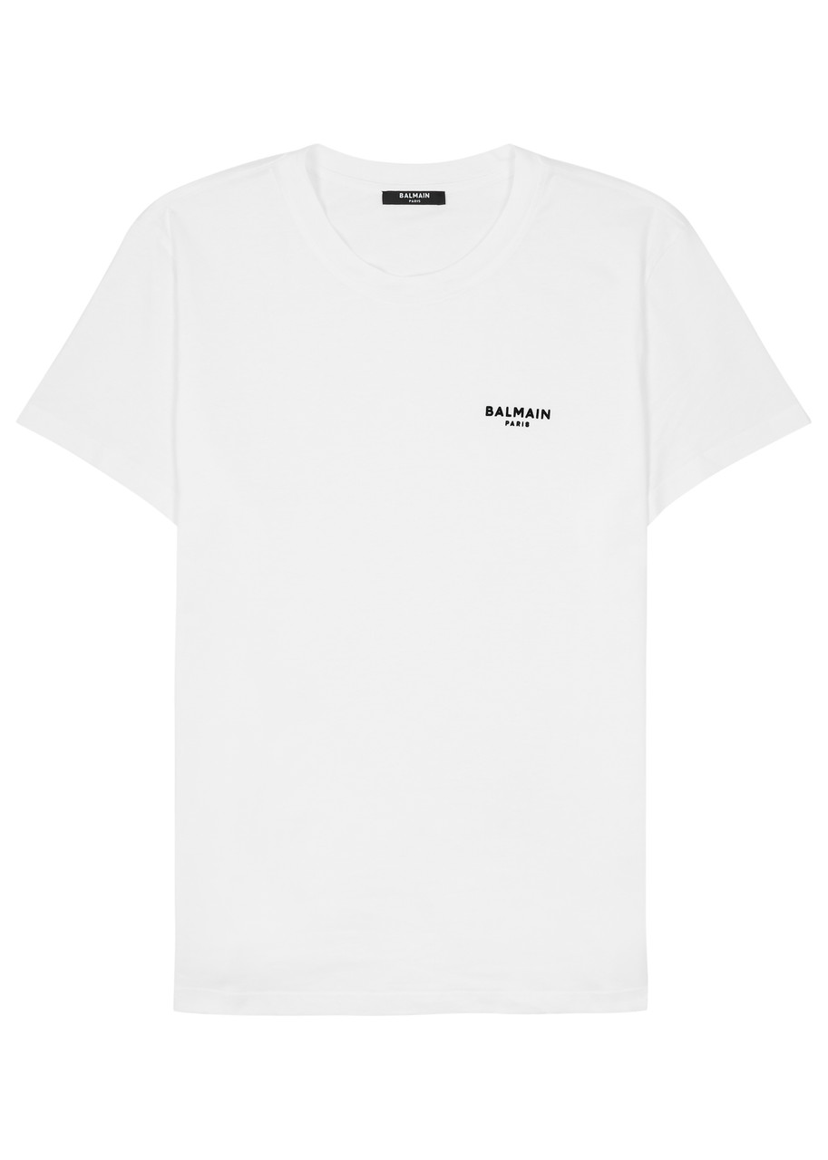 Shop Balmain Logo-appliquéd Cotton T-shirt In White