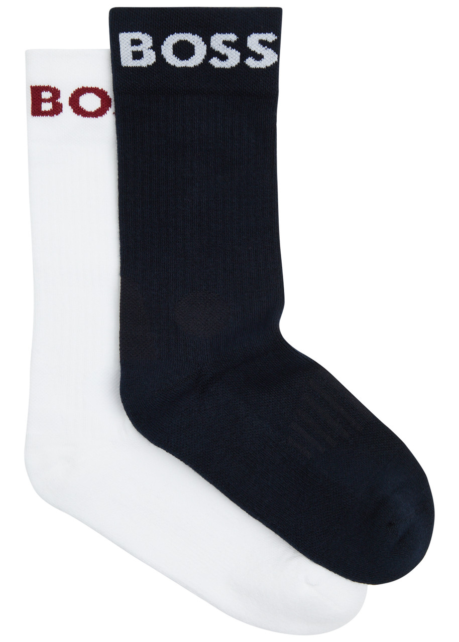 Hugo Boss Logo-intarsia Stretch-cotton Socks In White