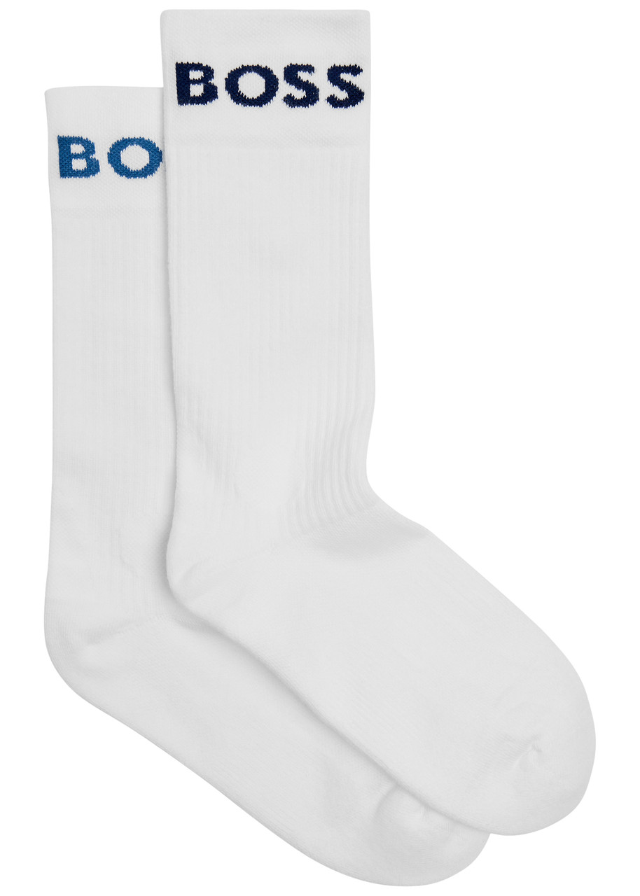 Hugo Boss Logo-intarsia Stretch-cotton Socks In White