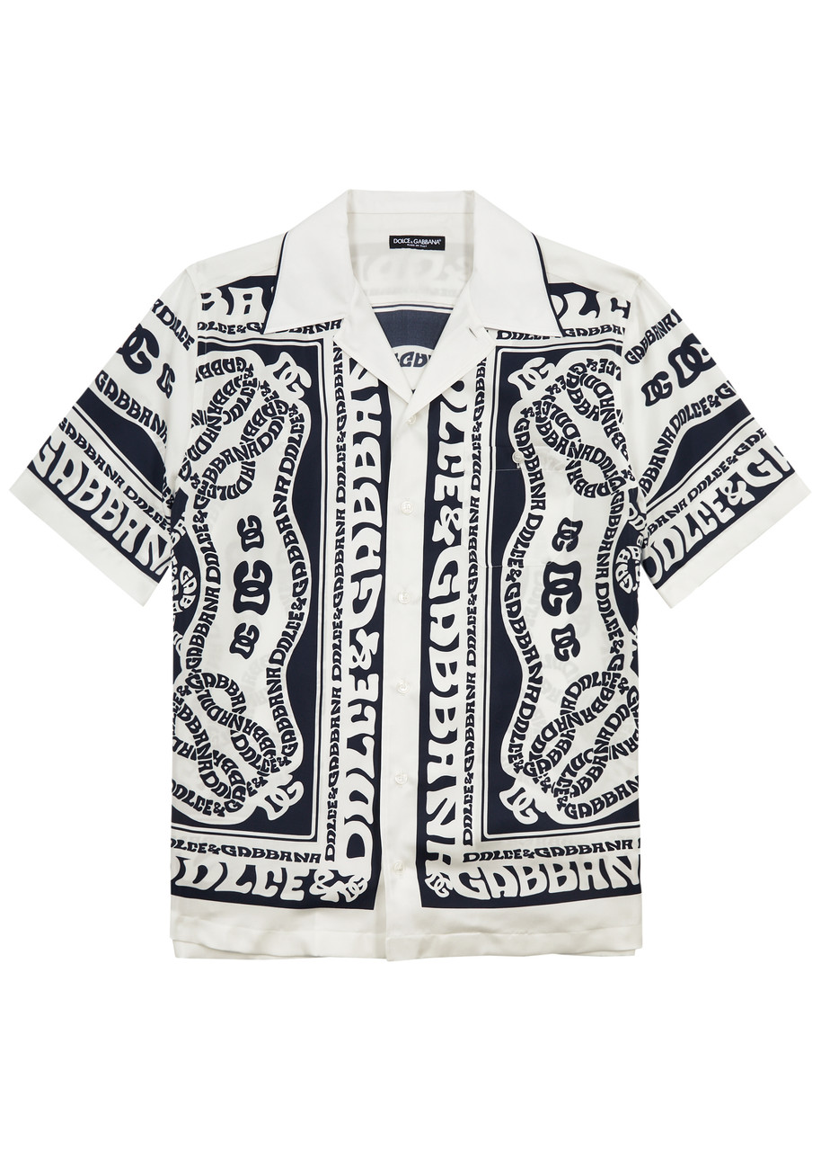 Dolce & Gabbana Printed Silk-satin Shirt In White And Black