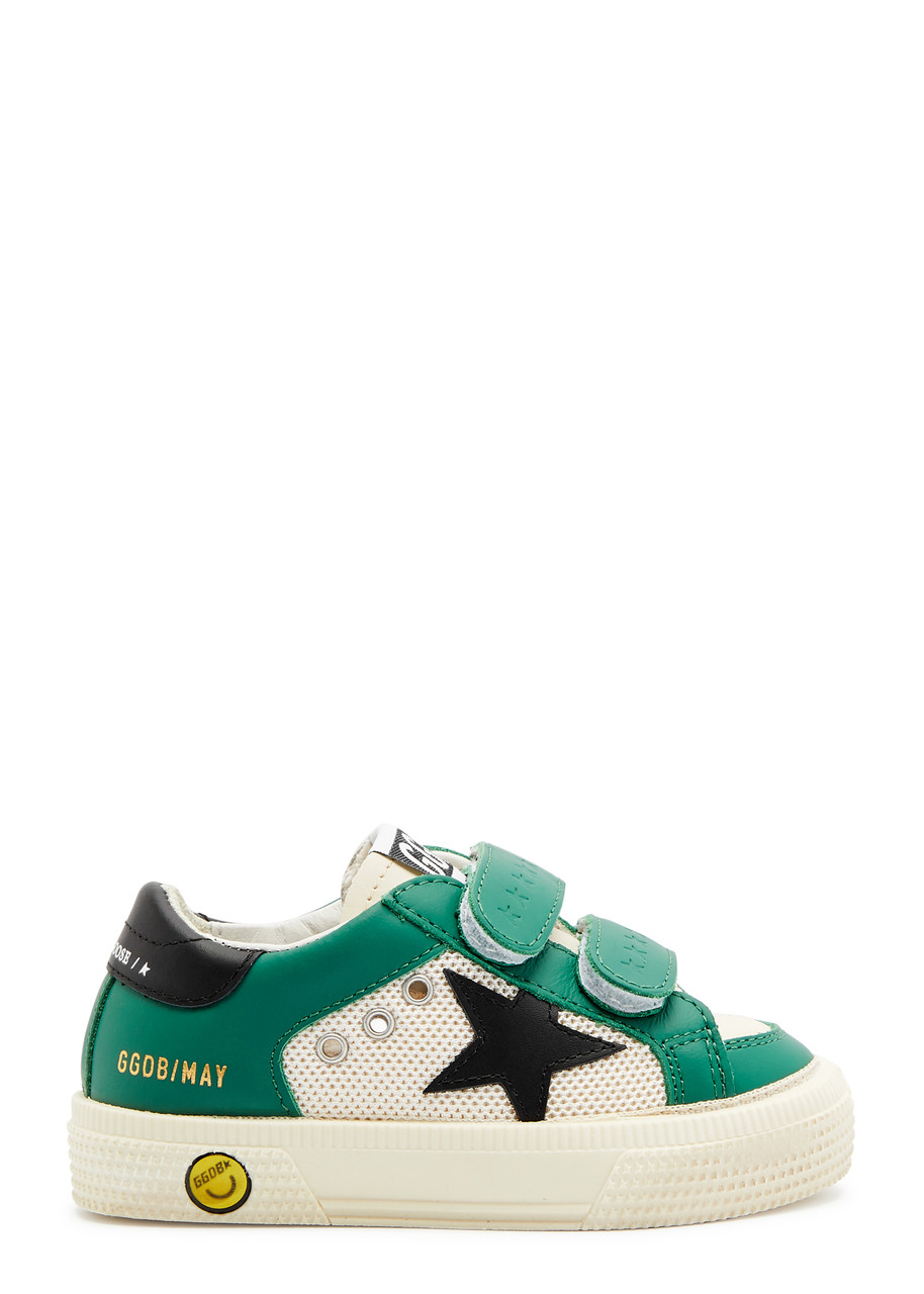 Golden Goose Kids May School Panelled Leather Sneakers (it19-it27) In White