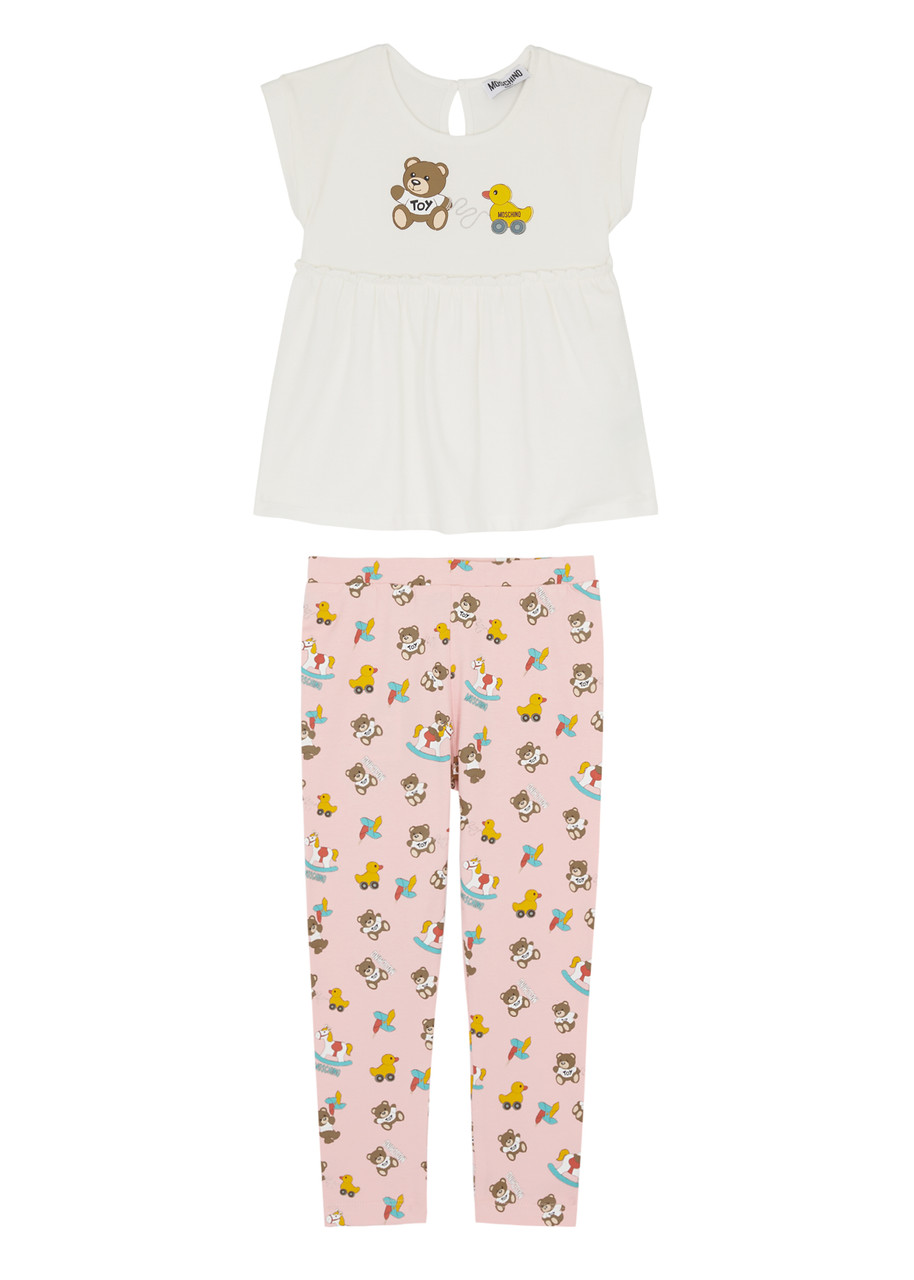 Moschino Kids Printed Stretch-cotton Top And Leggings Set In Pink