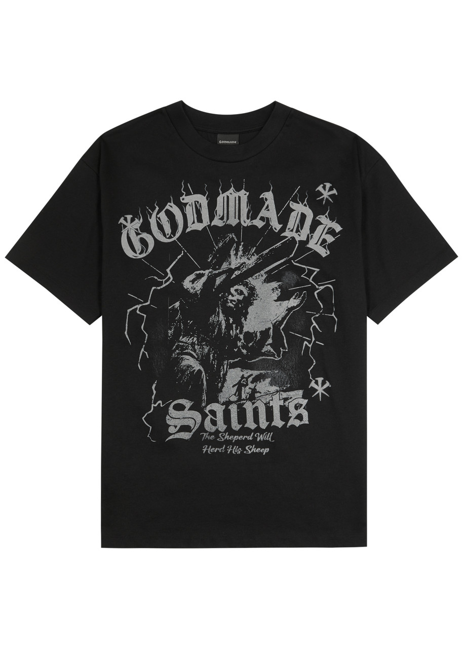 God Made Saints Logo Cotton T-shirt In Black
