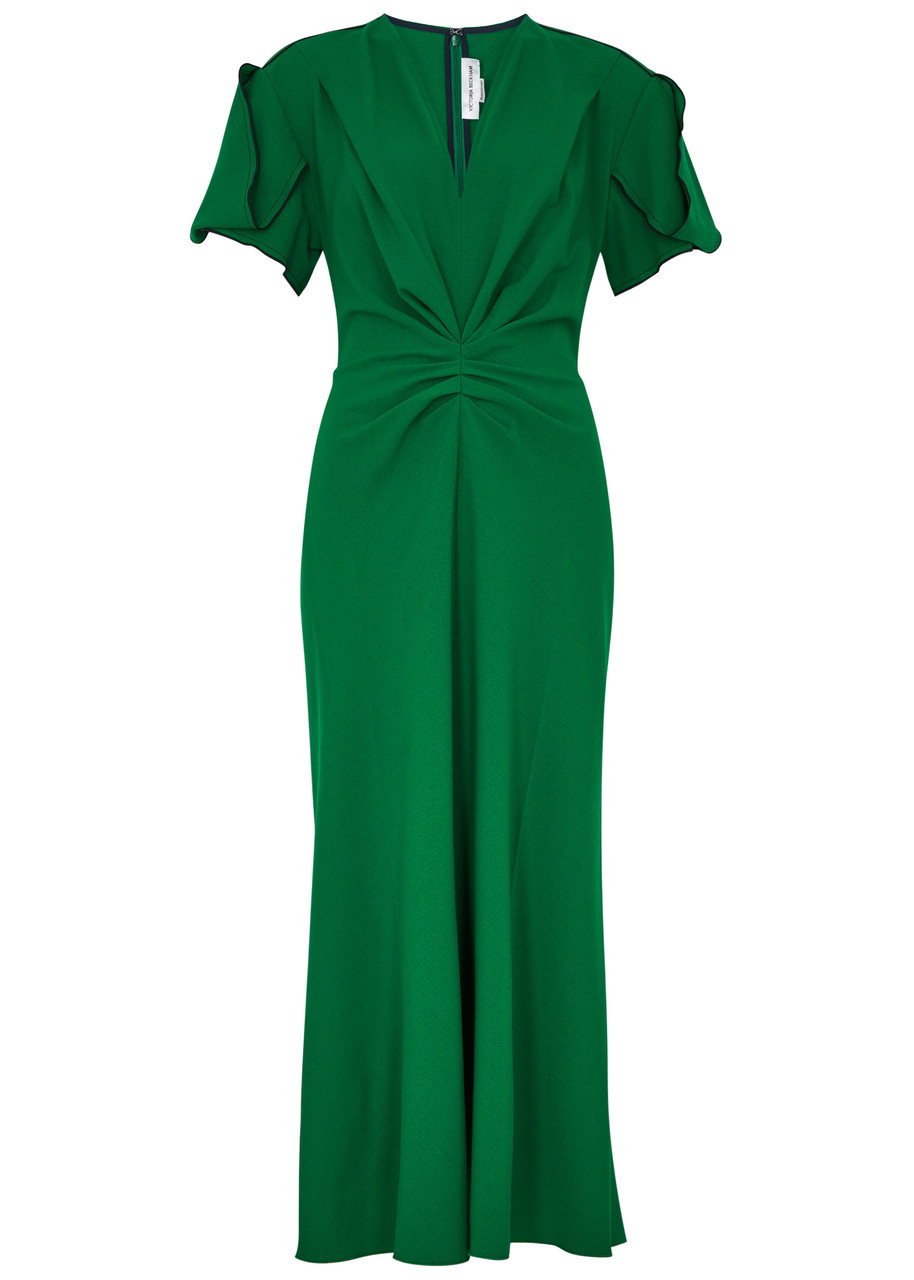 Victoria Beckham Ruched Wool-blend Midi Dress - Green - S
