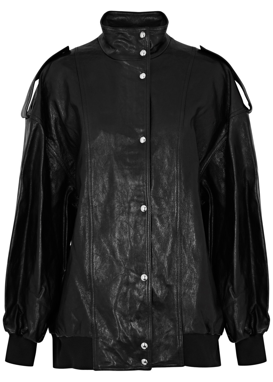 Khaite Farris Leather Bomber Jacket - Black