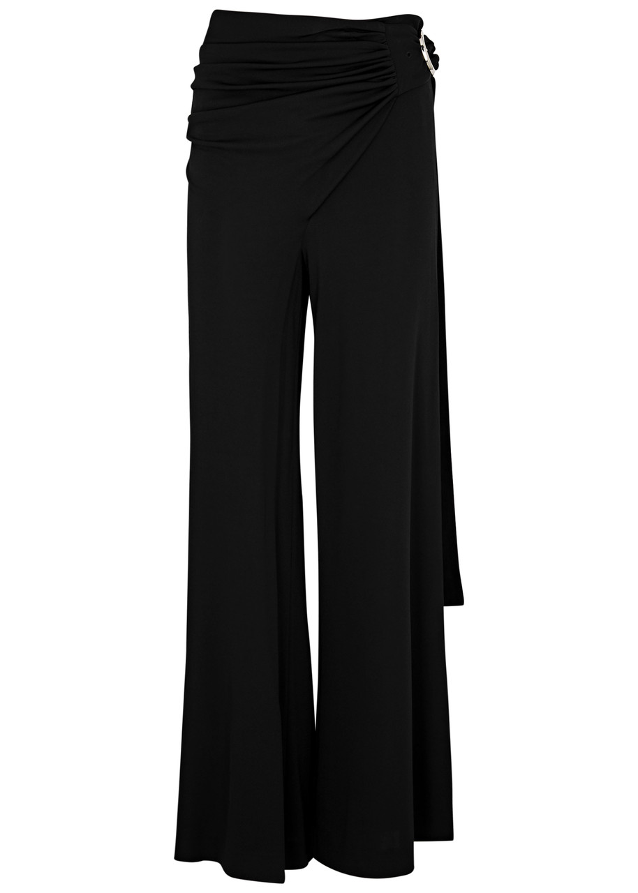 Rabanne Wrap-effect Wide-leg Trousers In Black