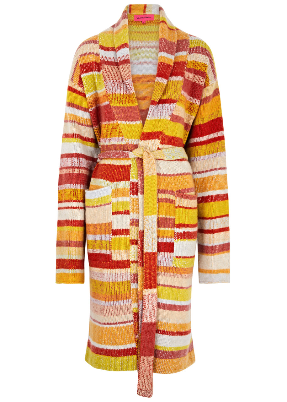 The Elder Statesman Striped Belted Cashmere Cardigan In Multicoloured