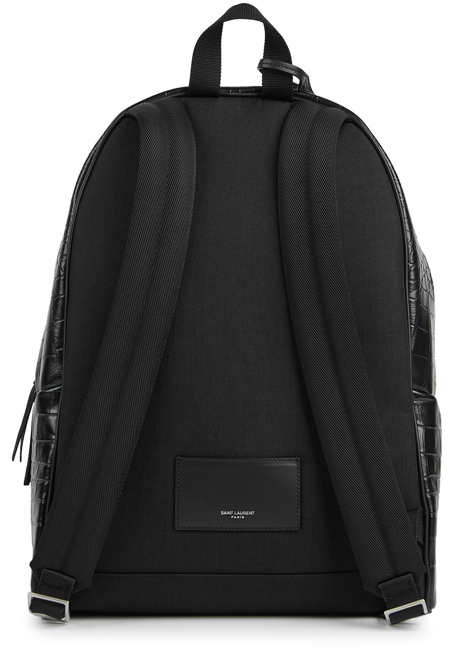 Saint Laurent City Crocodile-effect Leather Backpack In Black