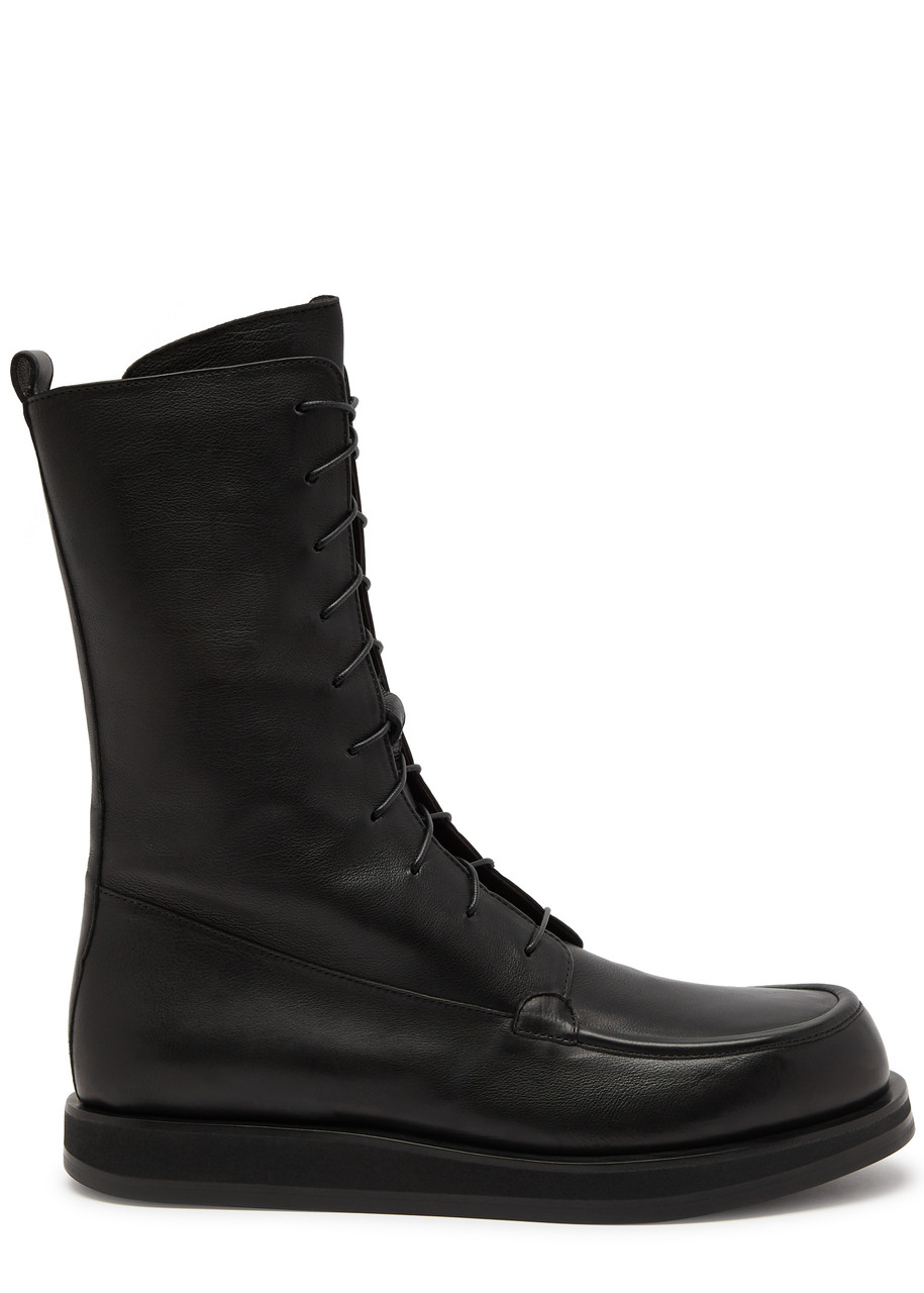 The Row Patty Leather Mid-calf Boots In Black