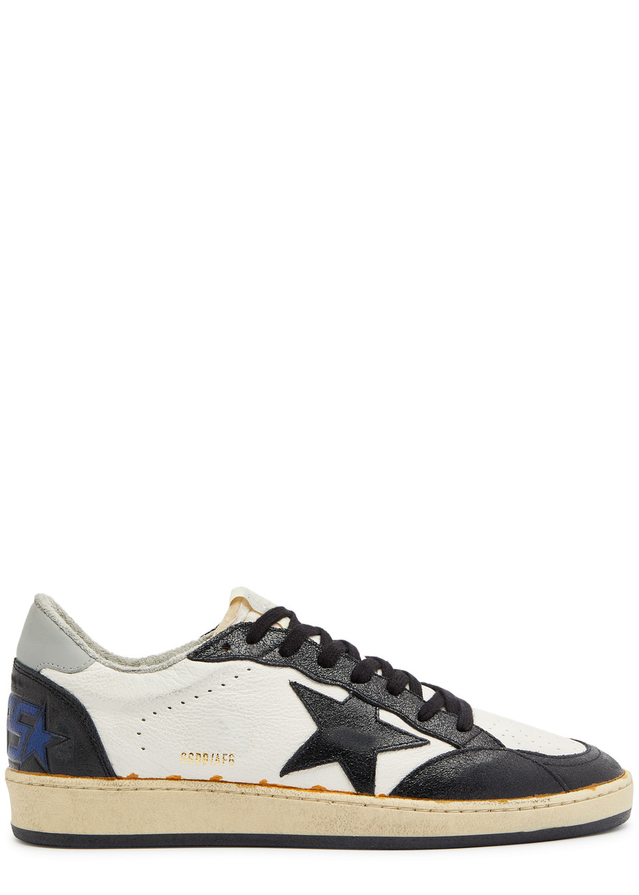 Shop Golden Goose Ball Star Panelled Leather Sneakers In White