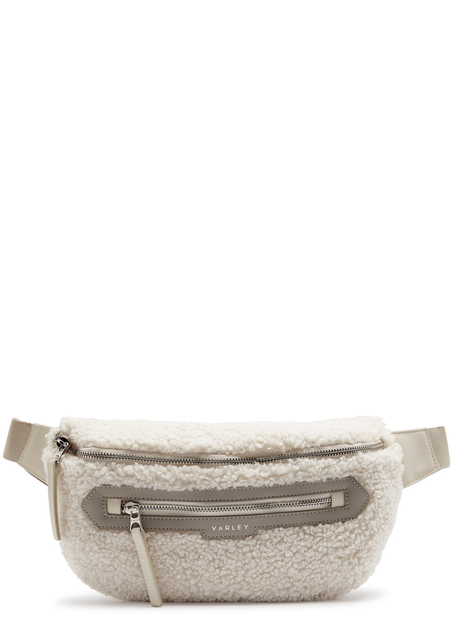 Varley Kansa Faux Shearling Belt Bag In Cream