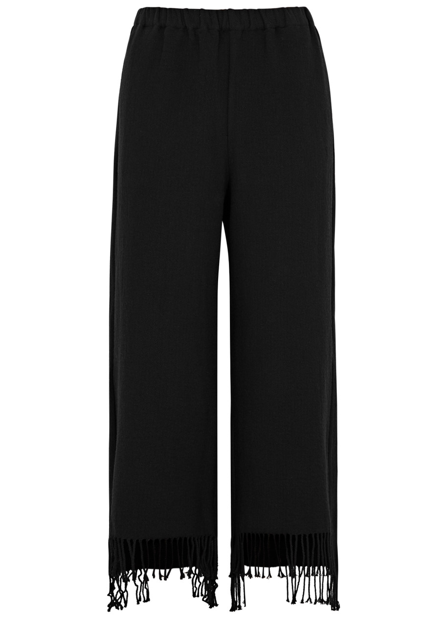 By Malene Birger Mirabellas Fringed Cotton-blend Trousers In Black