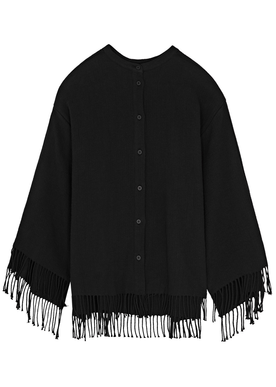 Shop By Malene Birger Ahlicia Fringed Cotton-blend Shirt In Black