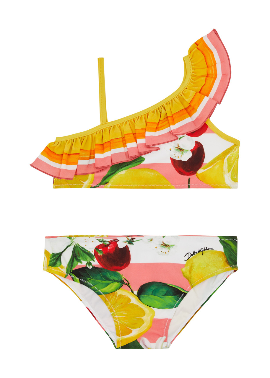 Shop Dolce & Gabbana Kids Printed Ruffled Bikini (2-6 Years) In Multicoloured