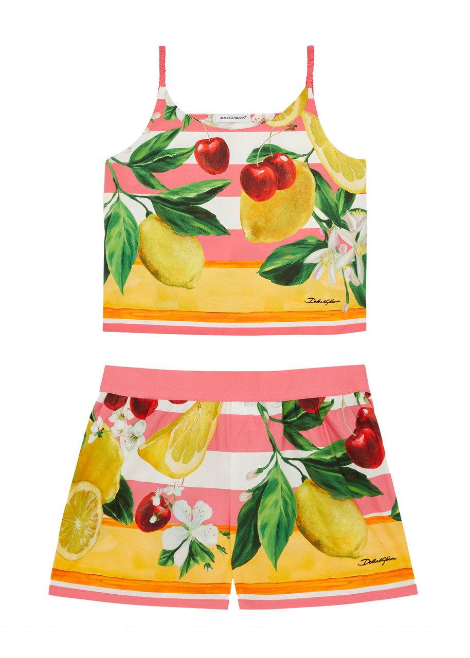 Dolce & Gabbana Kids Printed Cotton Top And Shorts Set (3-6 Years) In Multicoloured