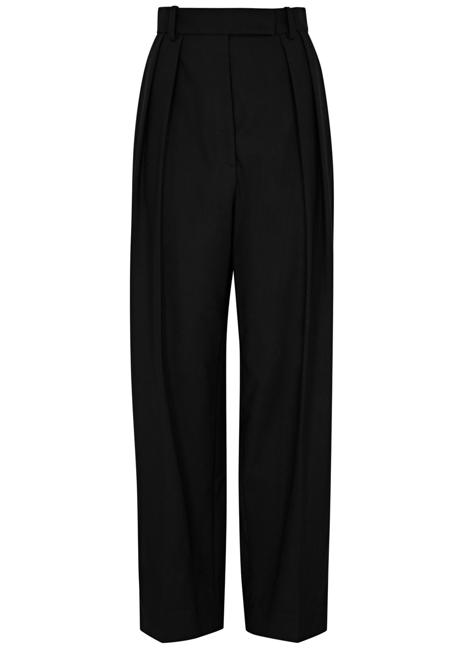Khaite Cessie Pleated High-waisted Trousers In Black