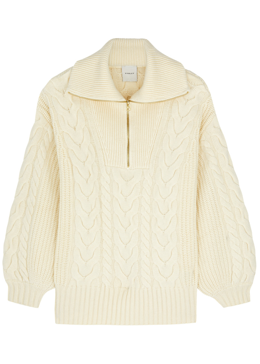 Shop Varley Daria Cable-knit Half-zip Jumper In Cream