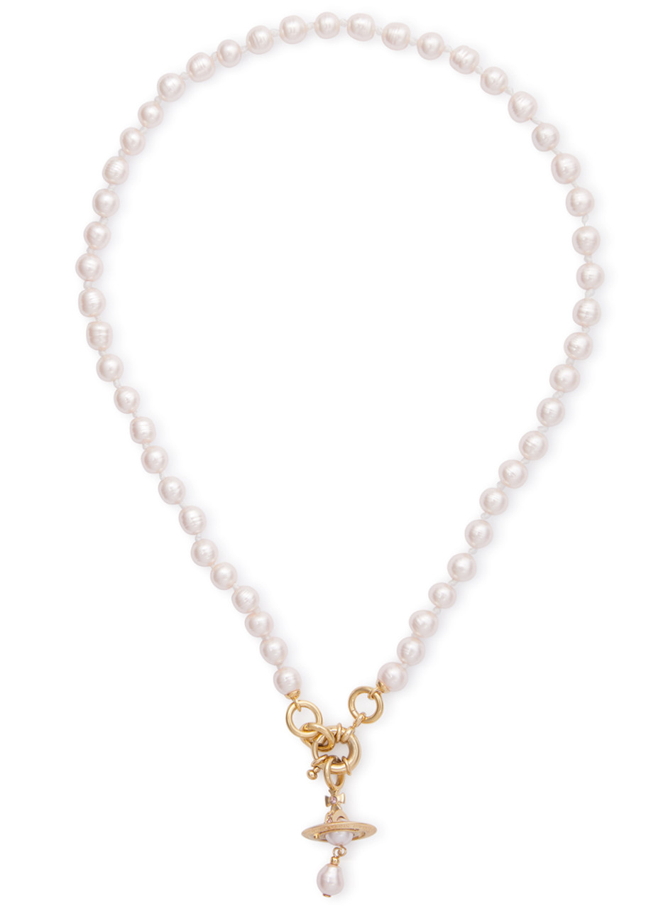 Vivienne Westwood Aleksa Orb Glass Pearl Necklace In Pink