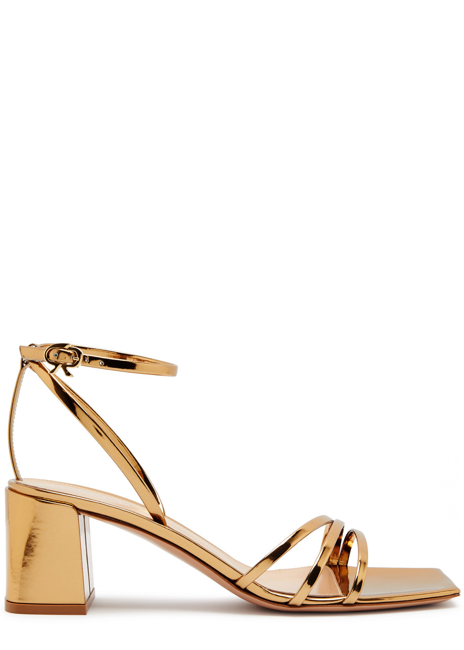 Gianvito Rossi Brielle 60mm Mirrored Leather Sandals In Gold