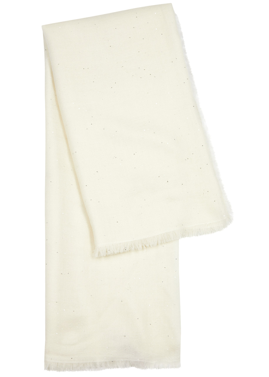 Ama Pure Starlight Sequin-embellished Cashmere Scarf In Ivory