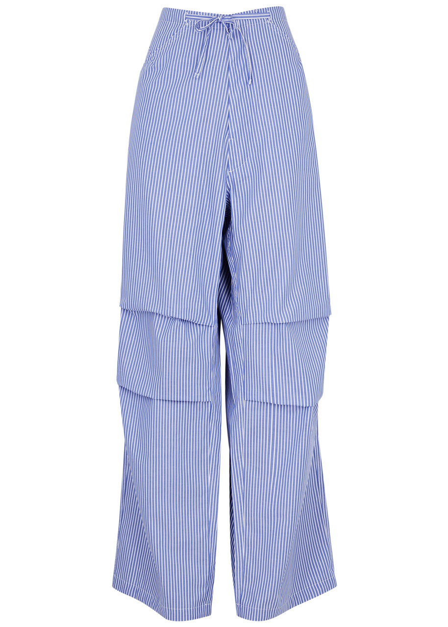 Darkpark Daisy Striped Wide-leg Cotton Trousers In Blue