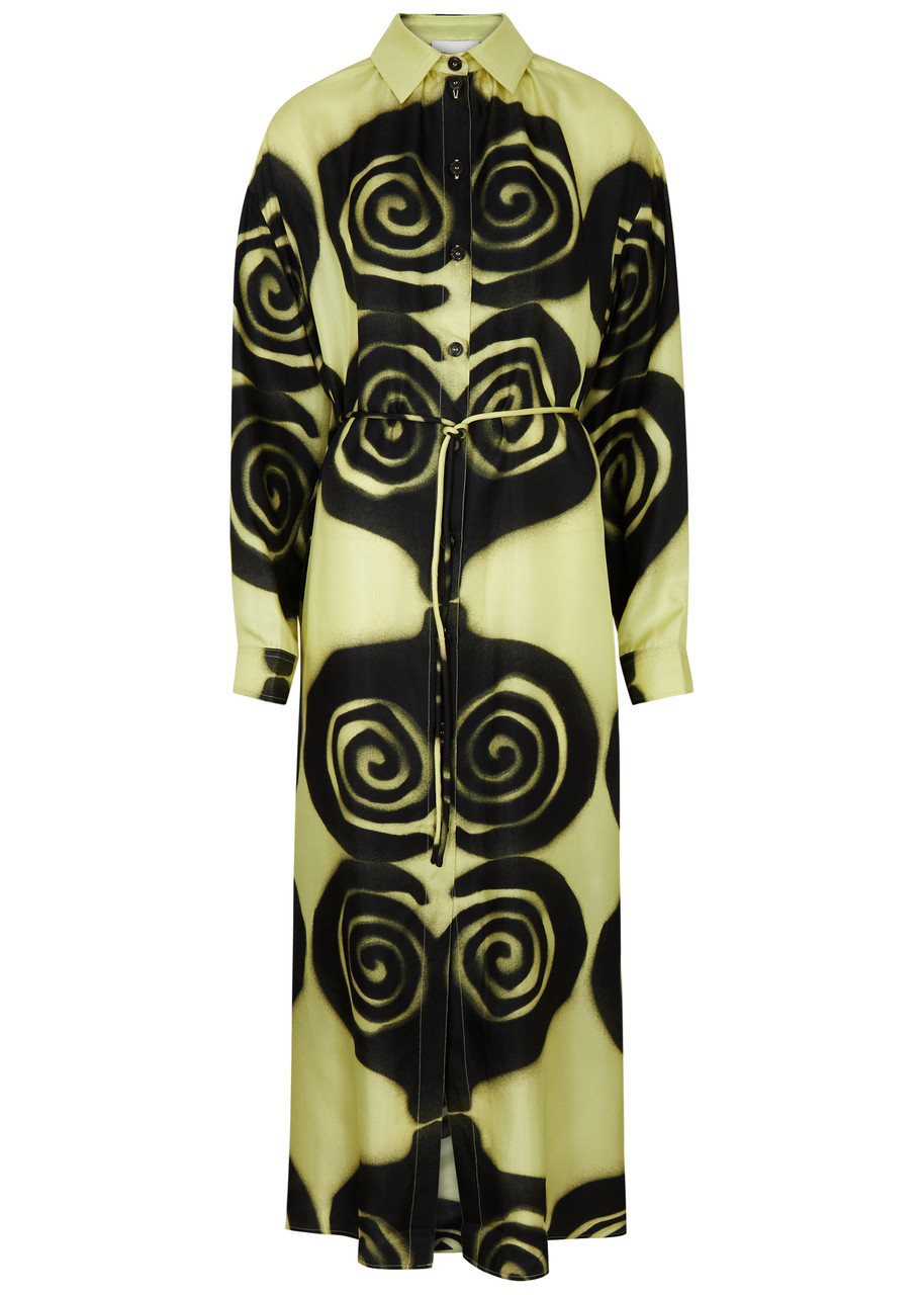 Nanushka Angy Printed Silk Shirt Dress - Green - M (UK12 / M)