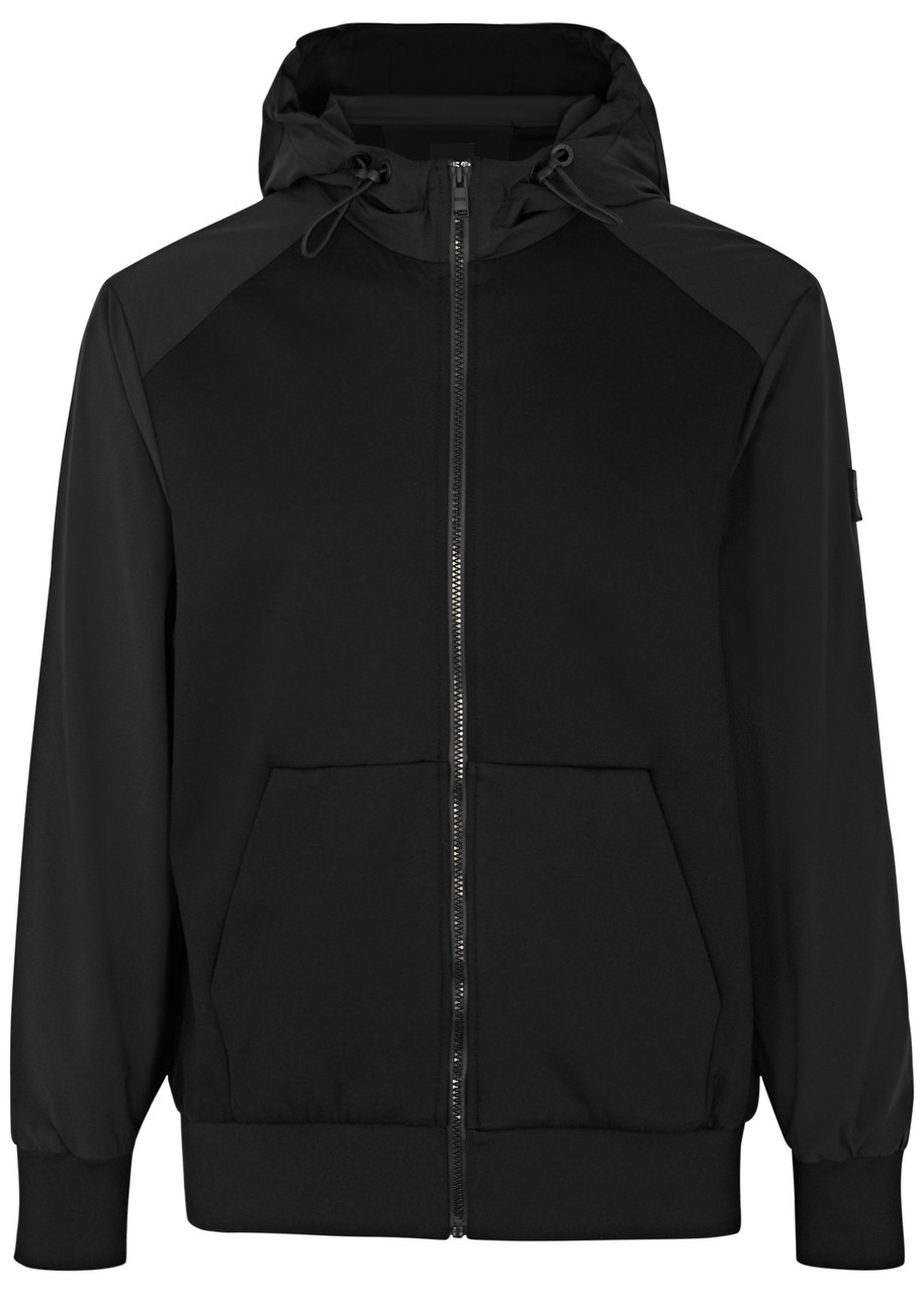 Hugo Boss Boss Hooded Panelled Jersey Jacket In Black