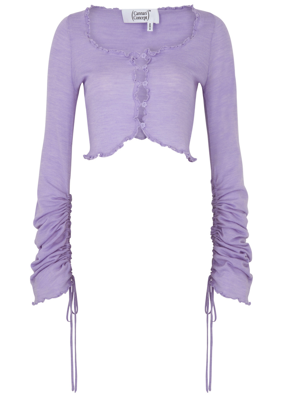 Shop Cannari Concept Ruffled Wool Cardigan In Lilac