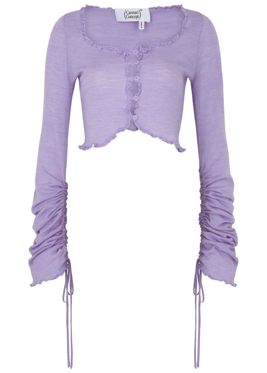 Cannari Concept Ruffled Wool Cardigan In Lilac