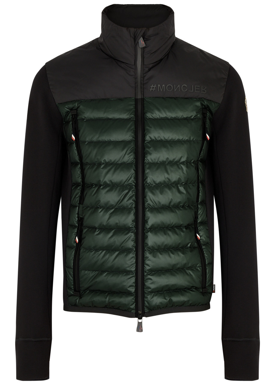 Moncler Quilted Shell And Stretch-jersey Cardigan In Green