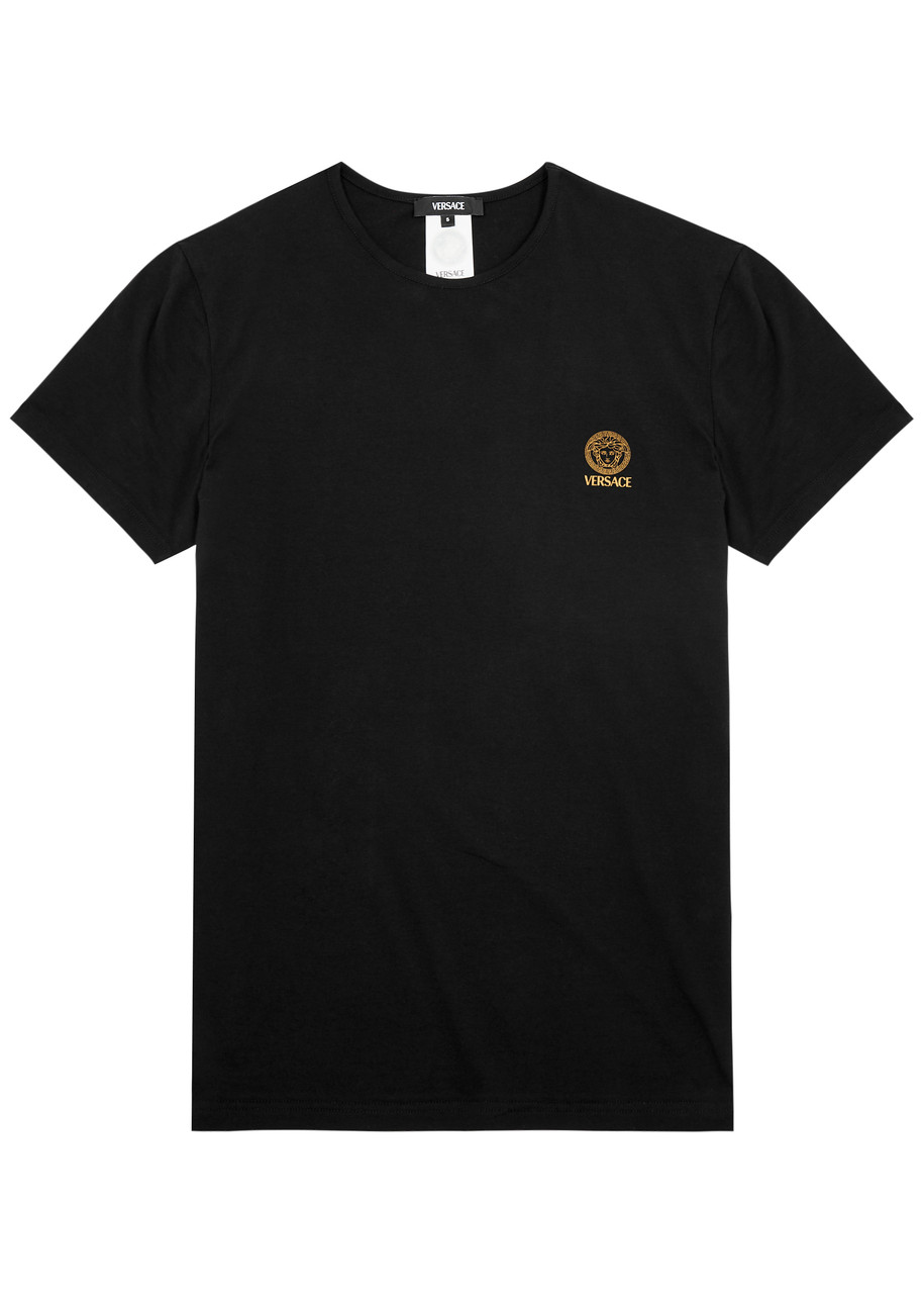 Versace Logo-print Stretch-cotton T-shirt In Black