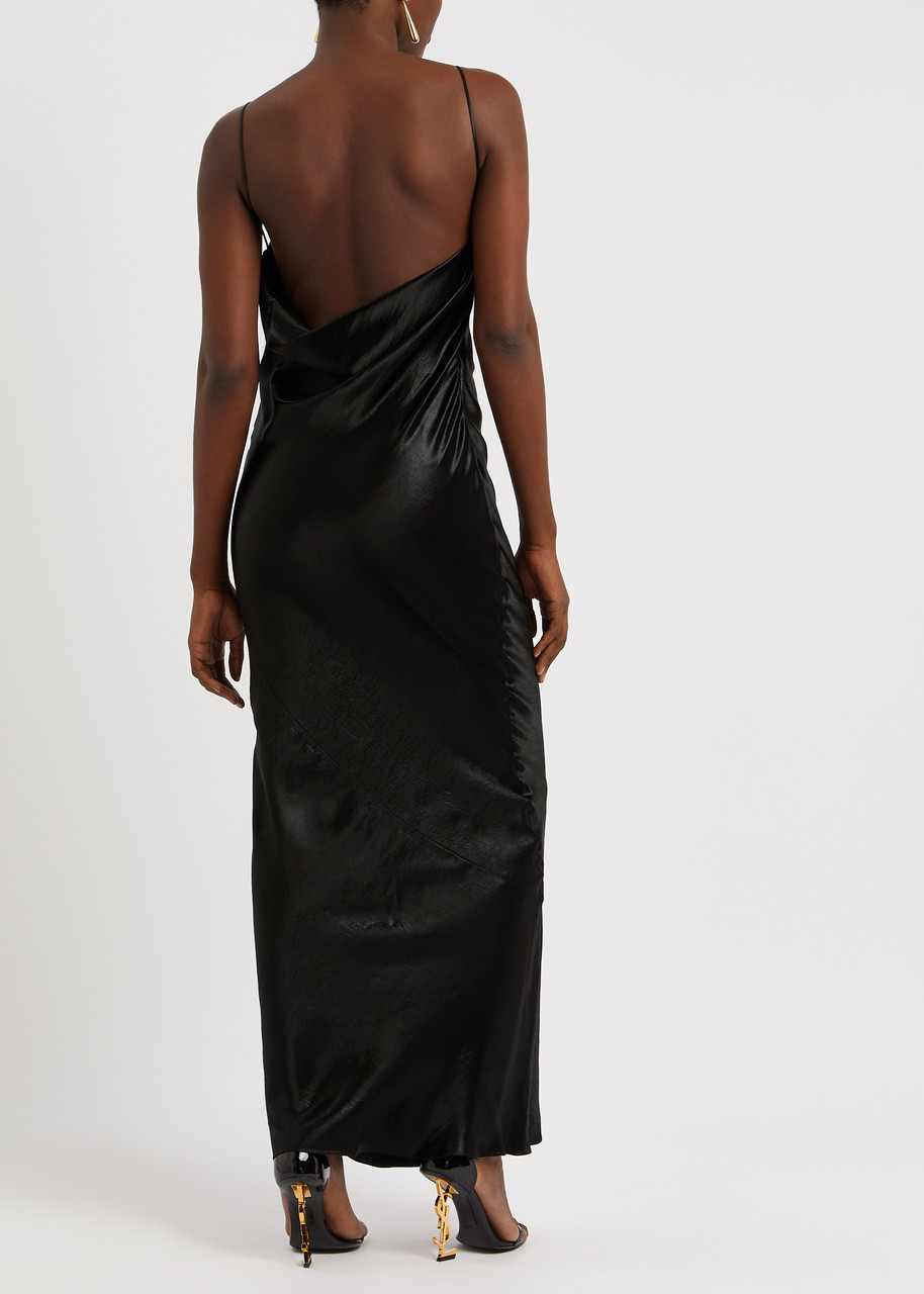  Saint Laurent - Women's Black V-neck Satin Maxi Dress - Size 38 (uk10 / S), Spaghetti Straps - 38 (uk10 / S) 