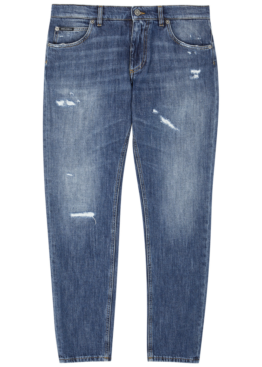 Dolce & Gabbana Distressed Slim-leg Jeans In Blue
