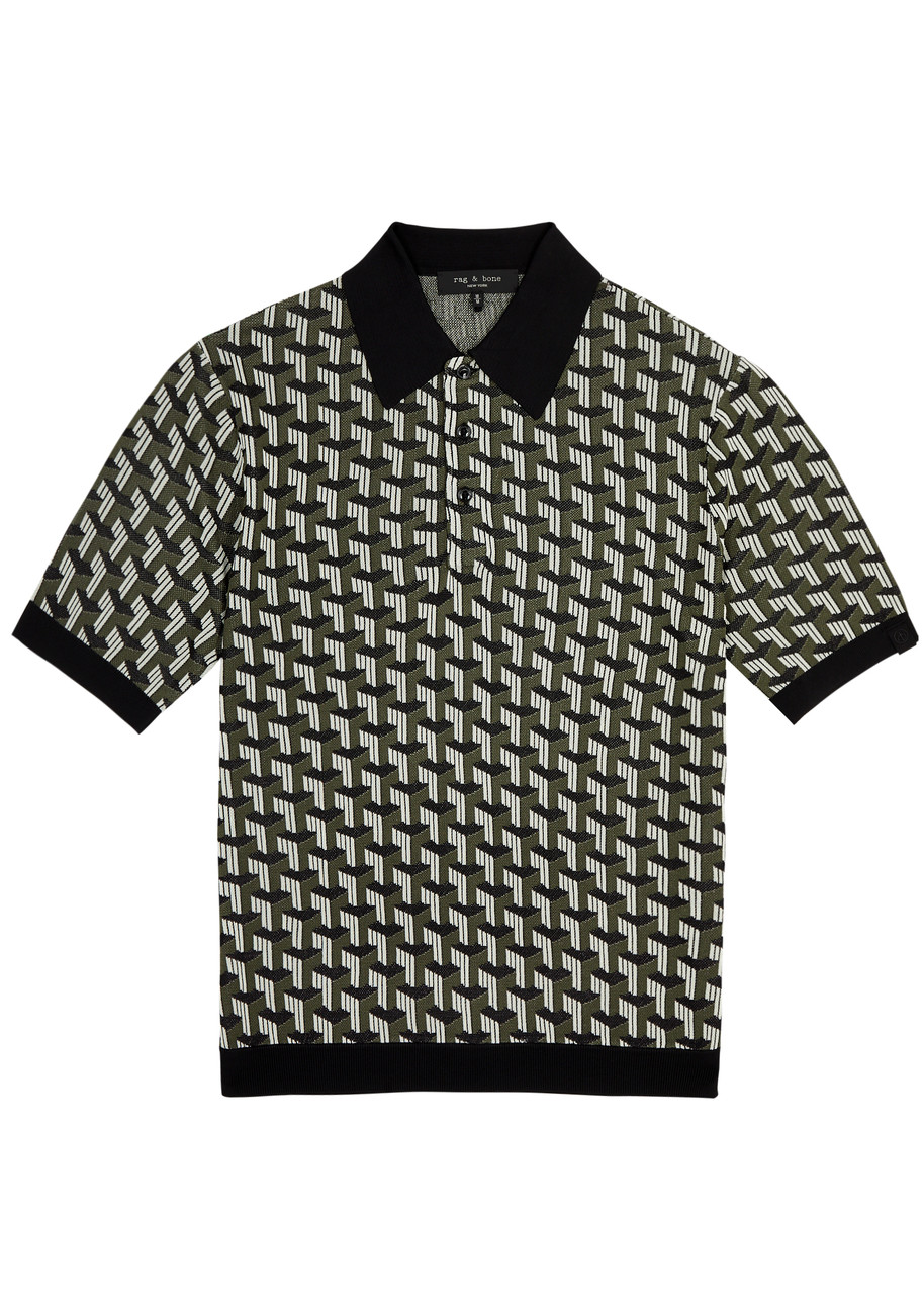 Rag & Bone Vaughn Geometric Knitted Polo Shirt In Navy