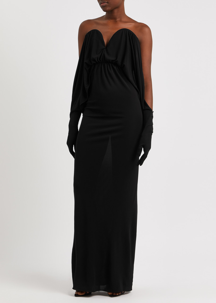  Saint Laurent - Women's Black Stretch-jersey Slim-fit Gown - Size 36 (uk8/s), Off-the-shoulder Sleeves - 36 (uk8 / S) 