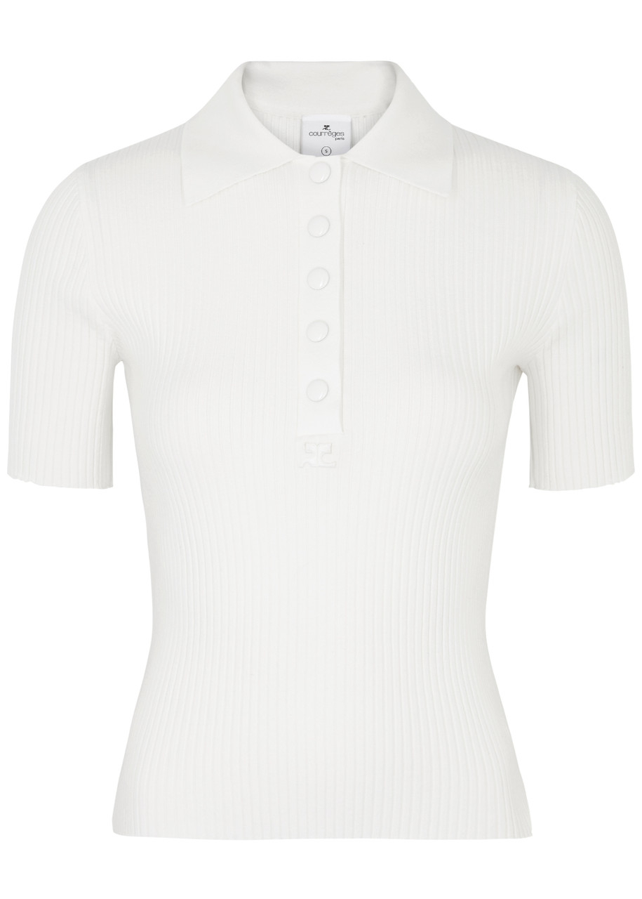 Courrèges Ribbed-knit Polo top - White - S (UK8-10 / S)